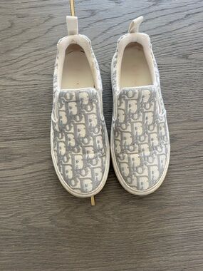 Monogram Slip-On Canvas Sneakers in Light Gray and Cream